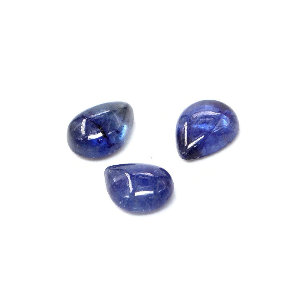 Natural Bangkok Blue Sapphire Calibrated Cabochon Pears | 7x9mm & 8x10mm