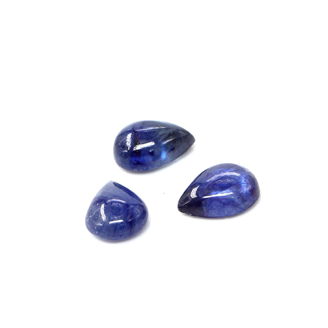 Natural Bangkok Blue Sapphire Calibrated Cabochon Pears | 7x9mm & 8x10mm