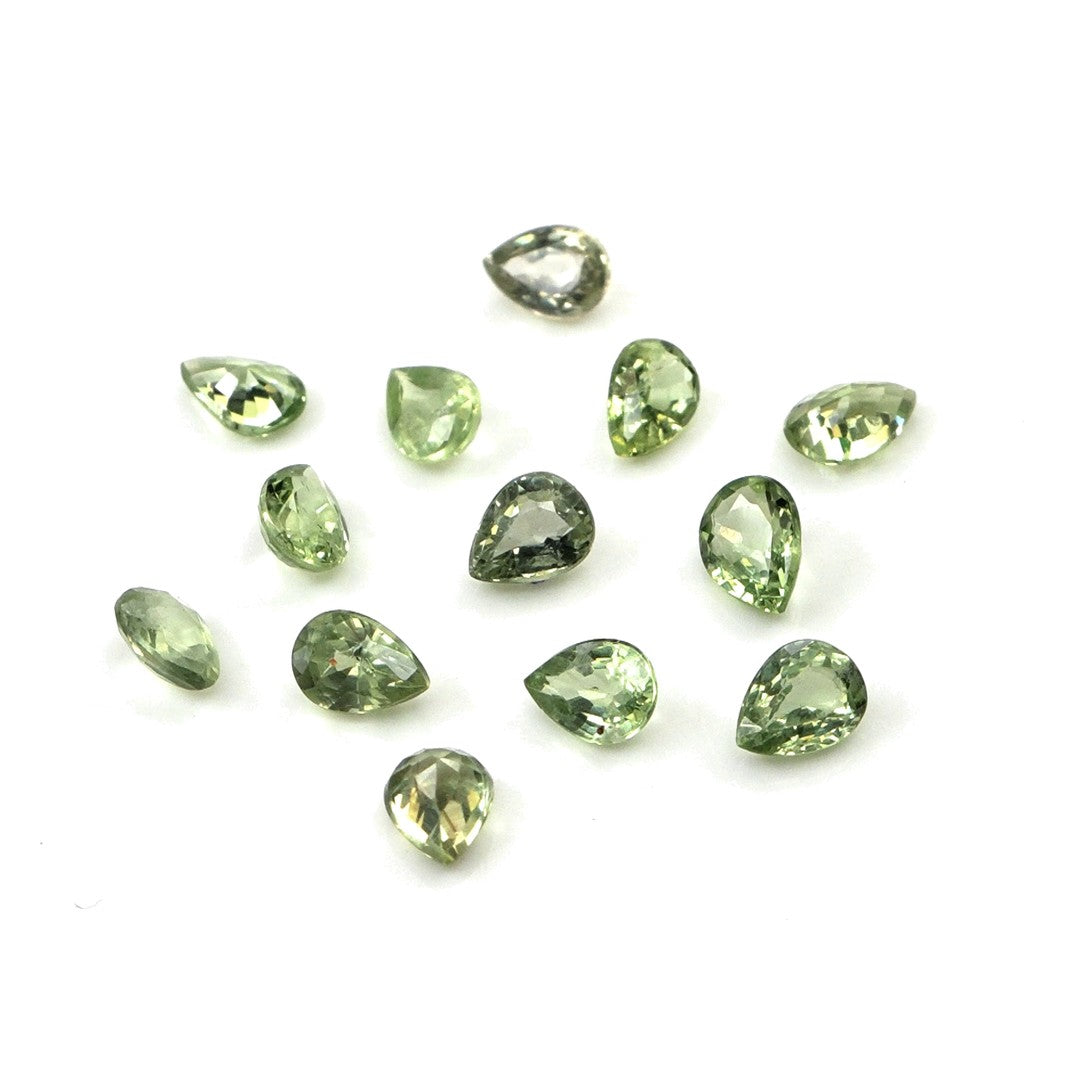 Natural Untreated Green Sapphire Calibrated Pears | 3x4mm & 4x5mm
